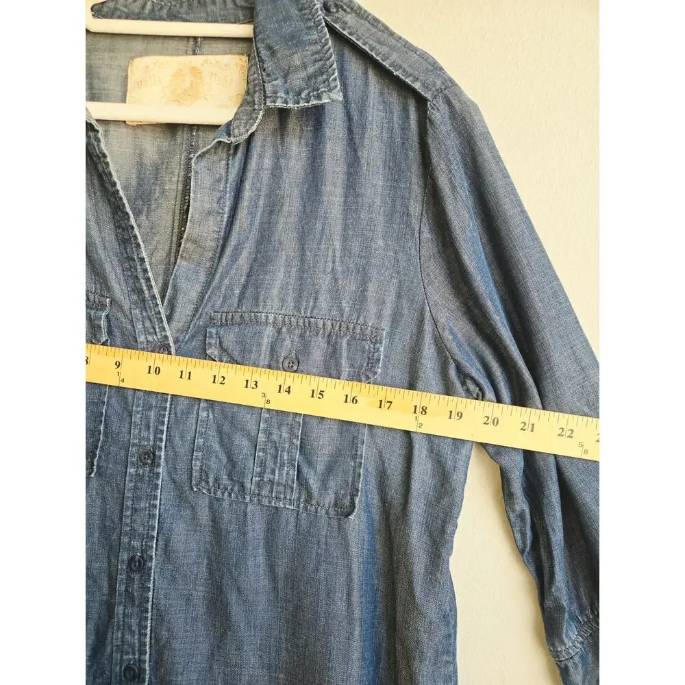Bella Dahl Blue Tencel Button Down Shirt Flared Sleeve Western Style Top Size M